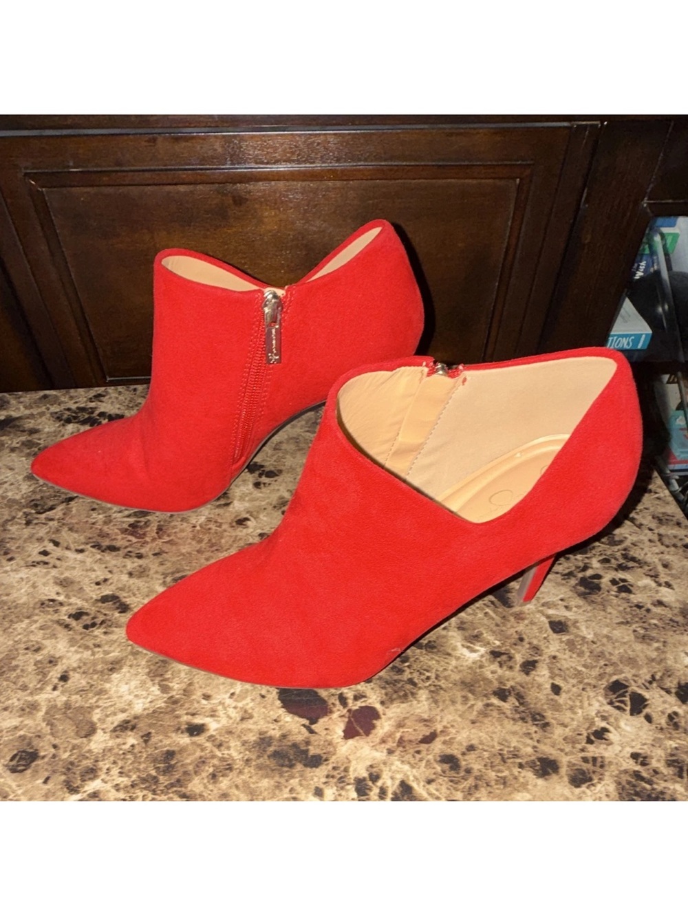 Jessica Simpson Red Suede Pointed Toe Booties